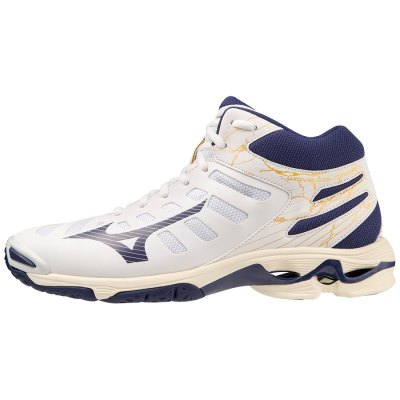 Zapatillas Para Voleibol Mizuno WAVE Voltage Mid Hombre - Blancos / Azules / Dorados - Chile M820BU